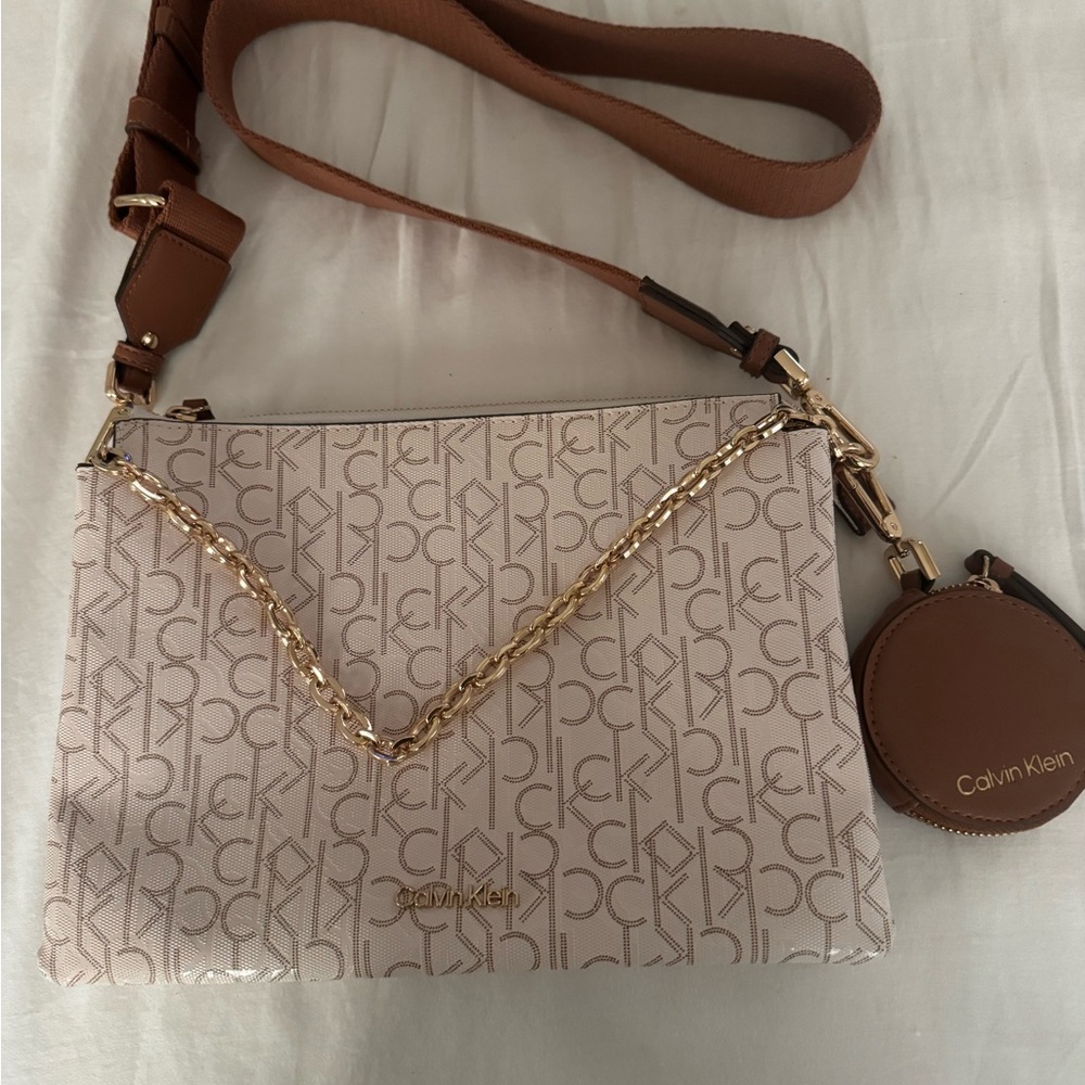 Calvin Klein Monogram Tan Crossbody Bag